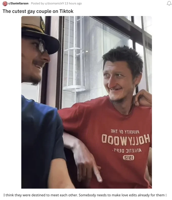 Daniel Larson X Joshua Block World Of T Shirts — Reddit post calling Joshua Block and Daniel Larson the cutest gay couple on TikTok
