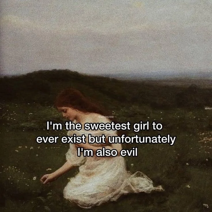Atmospheric landscape photograph of ethereal figure in white dress against dark countryside scenery with self-aware dark academia caption.