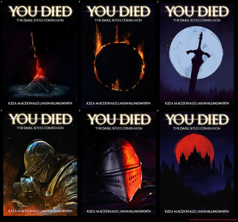 Dark Souls You Died — Collage displaying six different versions of Dark Souls 'YOU DIED' meme with boss characters, environments, and weapons.