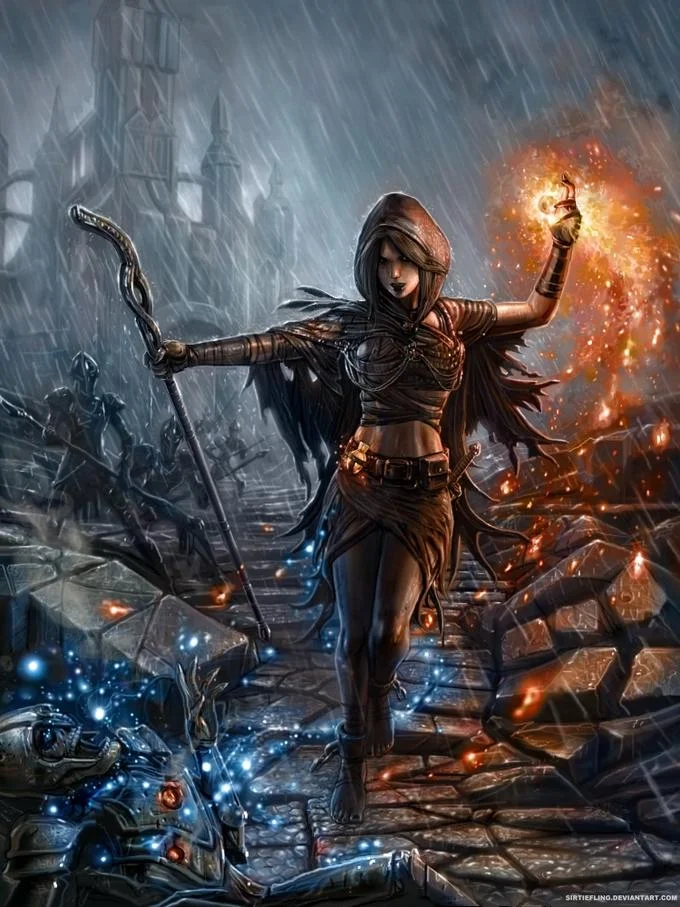 Fan art of a small knight facing a giant demon boss in Dark Souls style