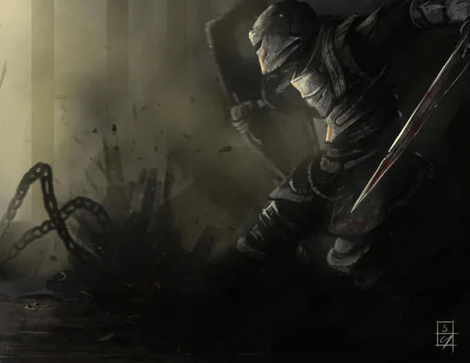 Fan art of a hooded dark-cloaked figure inspired by Dark Souls