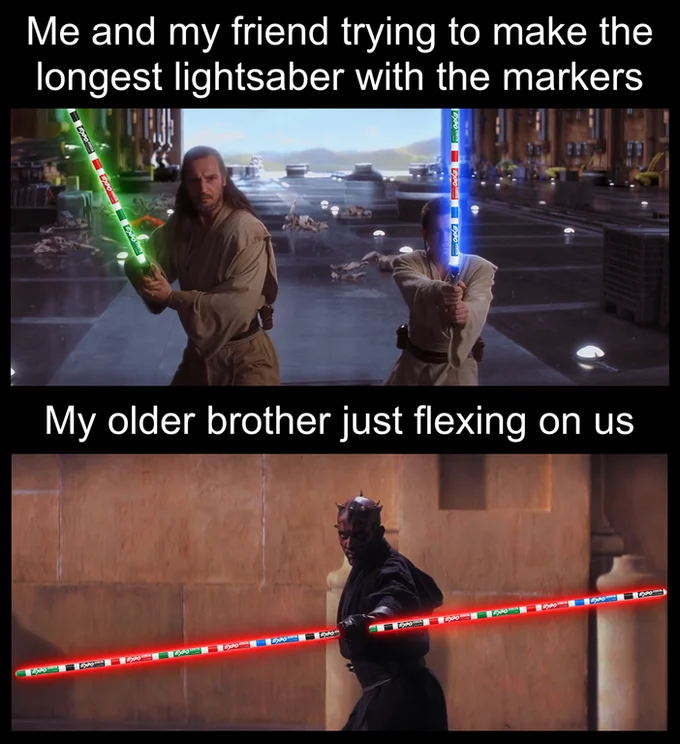 Darth Mauls Double Sided Lightsaber — Meme comparing Jedi with marker lightsabers to Darth Maul with an extra-long marker double-blade