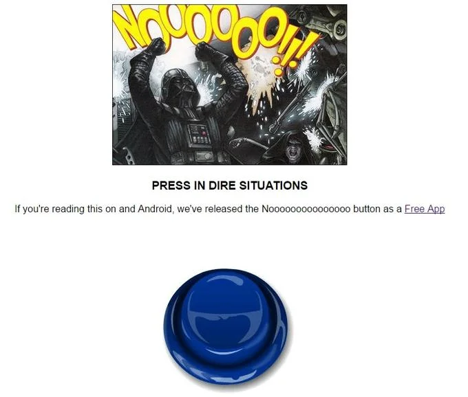 Darth Vaders Noooooooooooo — Cartoon Vader screaming Noooo with app promo and blue button