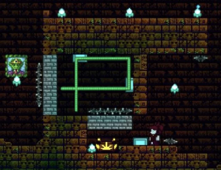 Dash Spider This Isnt Sightreadable — Terraria dungeon with green wiring and spikes as unreadable scene