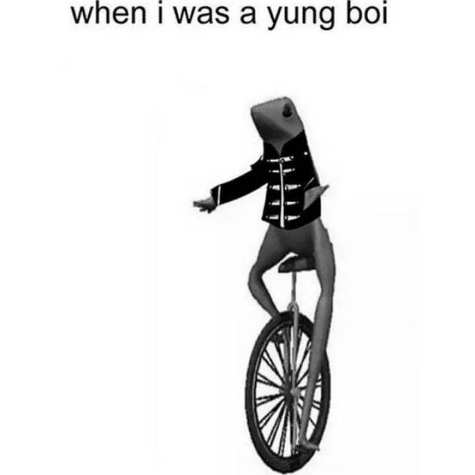 Dat Boi — Minimalist black silhouette of frog on unicycle against white background with text 'when i was a yung boi'.