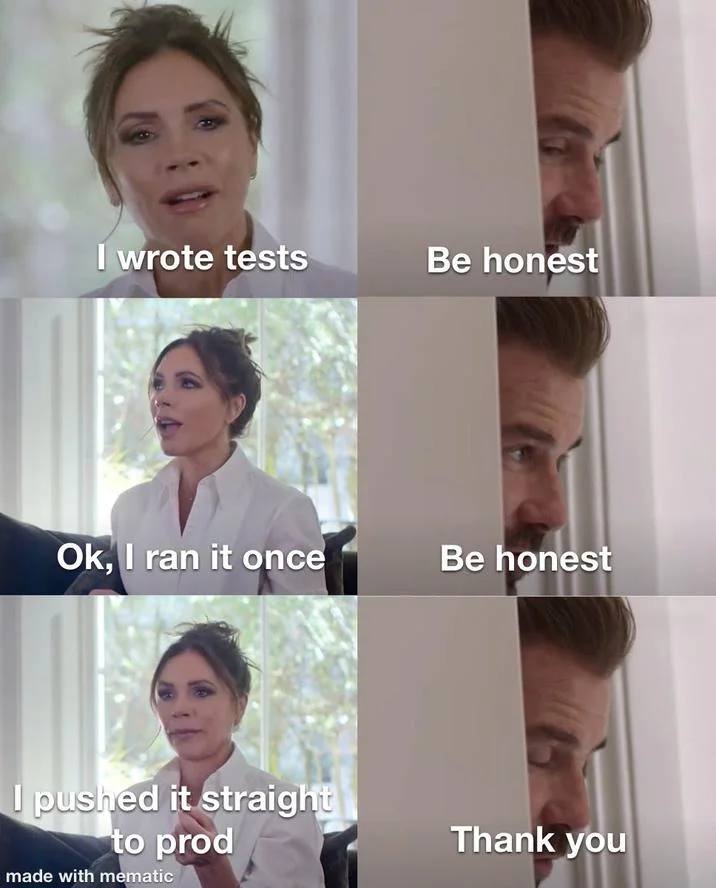 David Beckhams Be Honest Thank You — Beckham meme about Victoria being Head of Design with just herself as the team