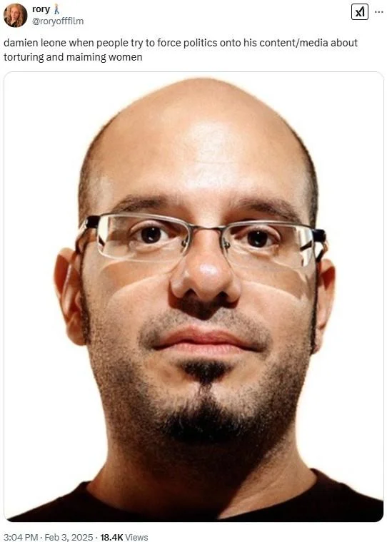 David Cross Stare — X post using the stare meme referencing Damien Leone and his films