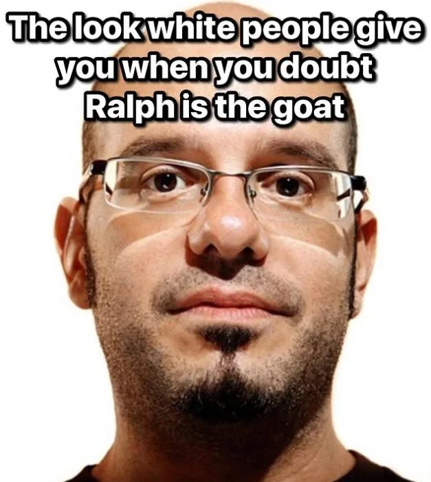 David Cross Stare — Stare meme captioned 'The look white people give you when you doubt Ralph is the goat'