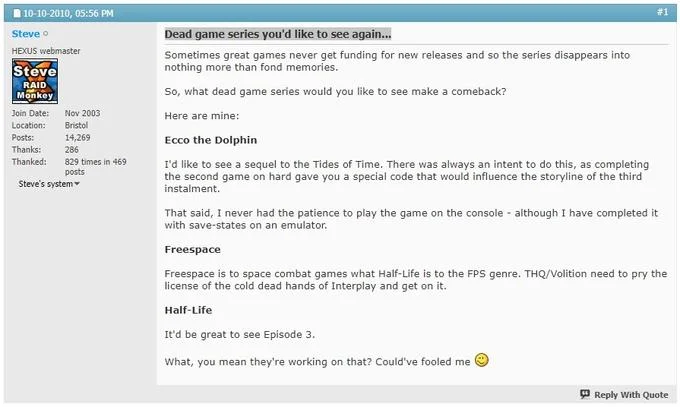 2010 forum post about dead game series users want to see return