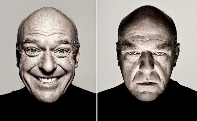 Dean Norris tweet with the Hank Schrader smile-and-glare portrait diptych