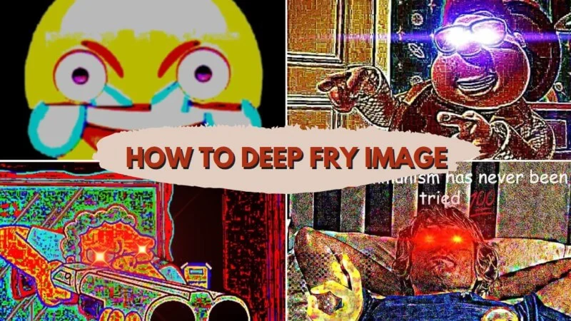 Deep Fried Memes — Collage image titled 'HOW TO DEEP FRY IMAGE' featuring multiple small deep fried meme examples with glitched visual effects.
