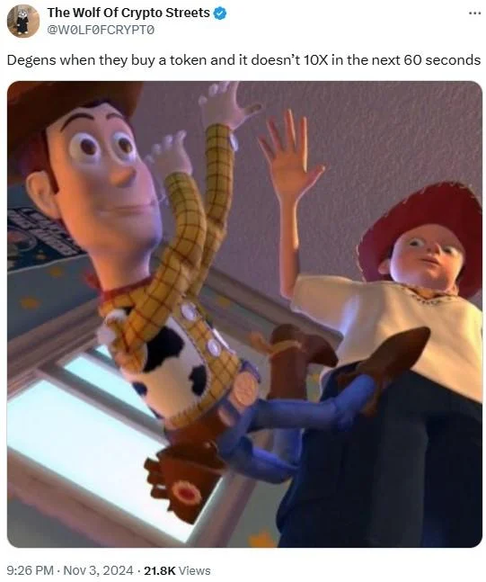 Degen (Slang — Crypto Twitter meme about degens buying tokens with Toy Story Woody and Jessie image