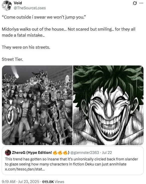 Deku Fighting Street Tiers Spider Man Vs Deku Death Battle — Tweet showing Deku challenging WordGirl from PBS Kids in street tier meme format