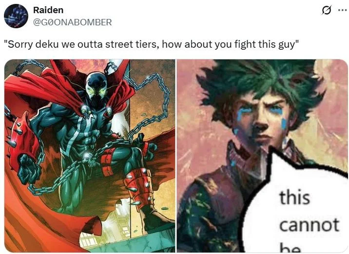 Deku Fighting Street Tiers Spider Man Vs Deku Death Battle — Tweet with My Hero Academia manga art about jumping street tier characters