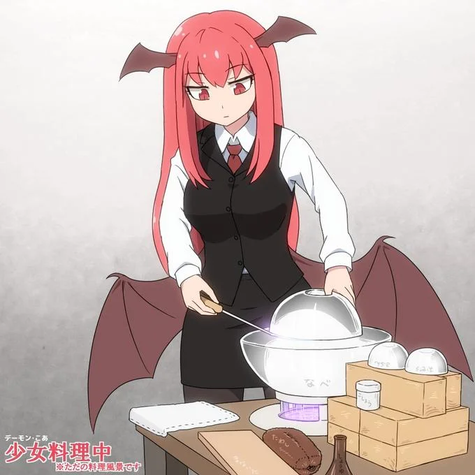 Green-haired demon girl with horns poking the demon core with a screwdriver.