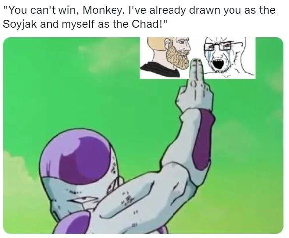 Depicted As A Soyjak — Frieza from Dragon Ball Z with soyjak vs chad edit caption