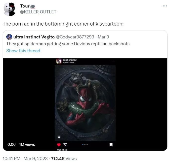 Devious Reptilian Backshots — Tweet by Micchi joking that the backshots gif ruined reception of cute animations