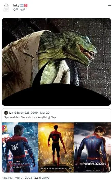 Devious Reptilian Backshots — Animated meme GIF of Lizard holding Spider-Man with 'Try Not To Cum' caption