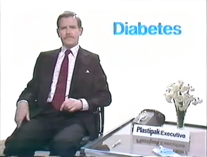 Diabeetus — Retro TV clip of mustachioed man in suit with Diabetes text overlay