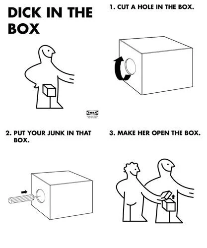IKEA parody instruction sheet for making a Dick in a Box in three steps