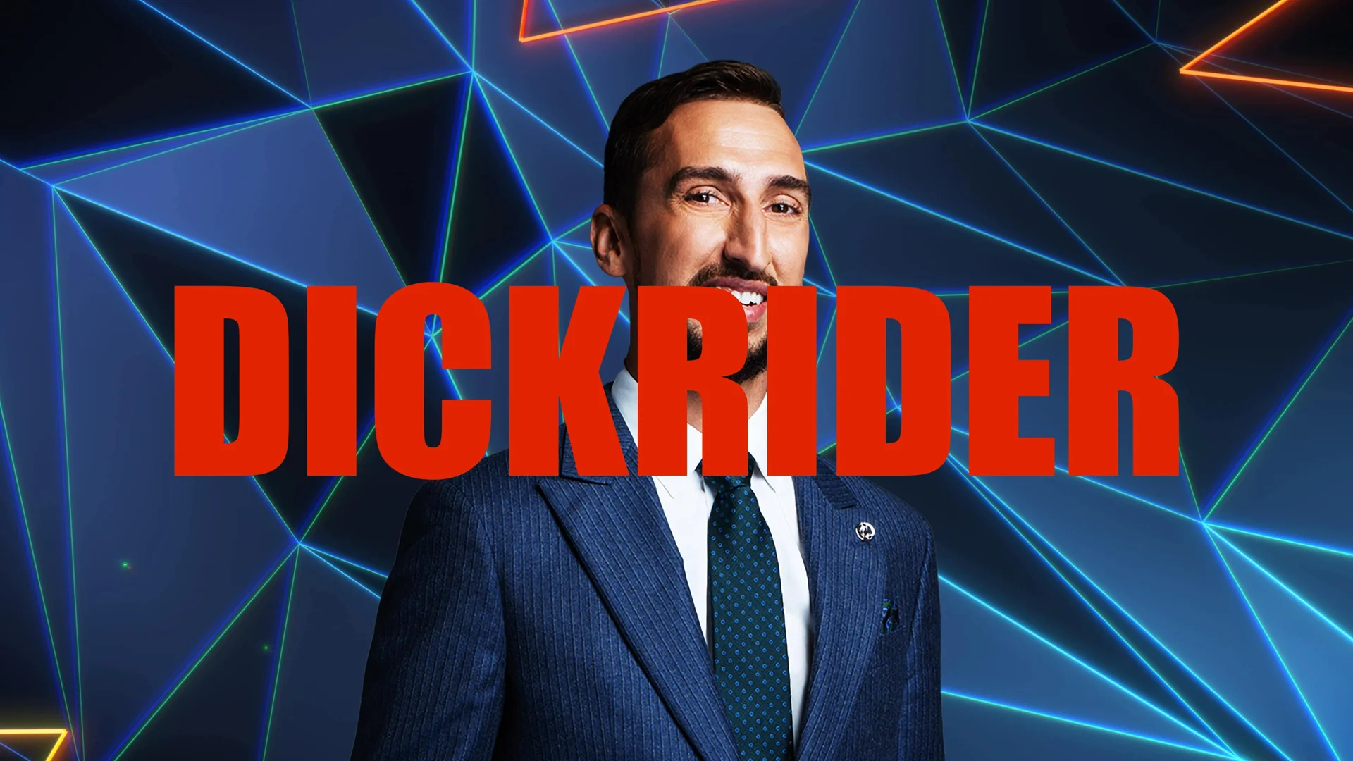 Nick Wright promotional image with the word DICKRIDER overlaid in red block letters