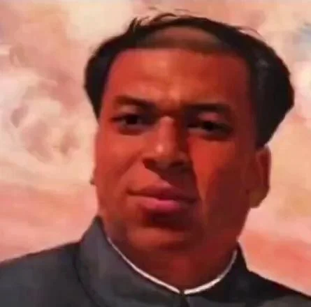 Dictator Mbappe — Painted portrait edit of Kylian Mbappé styled as a historical political leader in a high-collared jacket