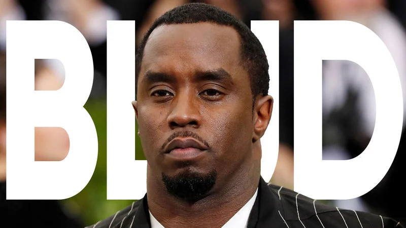 Diddy Blud — Portrait of Sean 'Diddy' Combs with bold white 'BLUD' text overlay representing slang term from 2024 Drake feud.