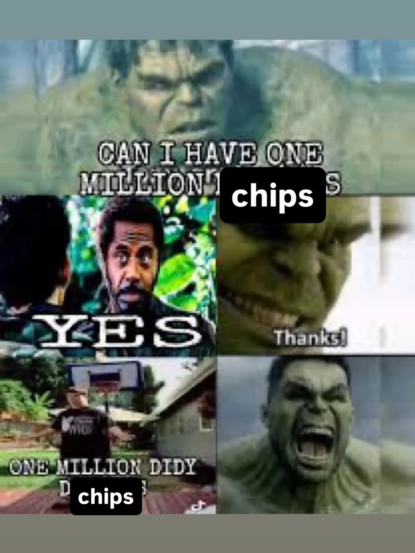 Multi-panel Hulk meme about asking for one million dollars that turns into 'didy dollars'