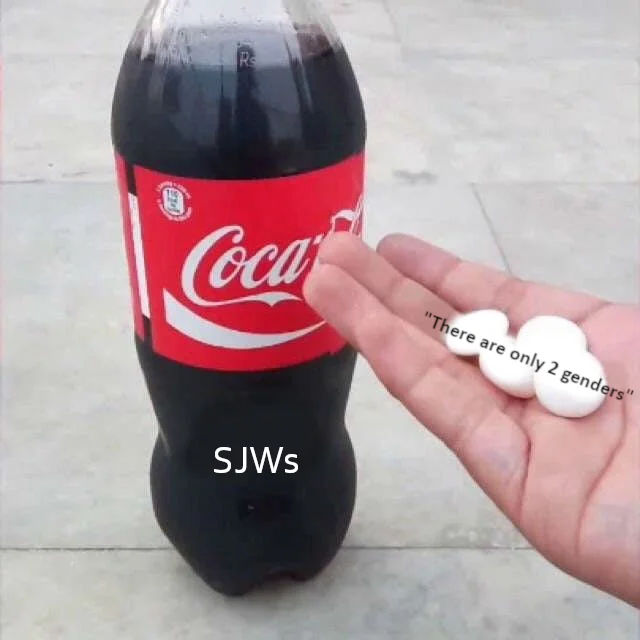 Diet Coke And Mentos — Coca-Cola bottle labeled SJWs and Mentos labeled there are only 2 genders