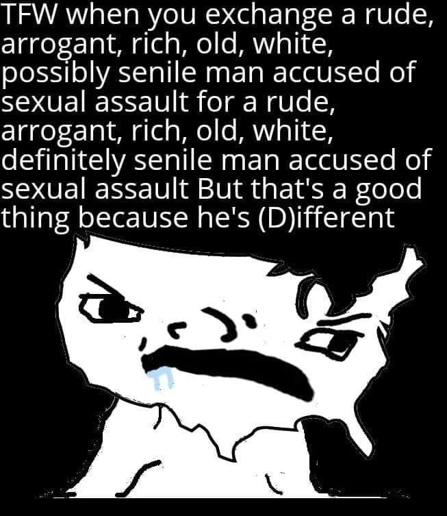 Different Rules — USA-shaped wojak crying meme with TFW caption ending because hes Different