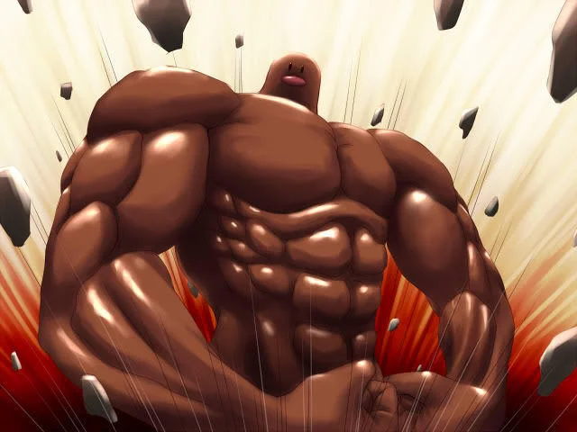 Diglett Underground — Fan art of Diglett with an exaggerated muscular bodybuilder torso emerging from the earth.