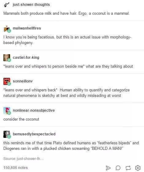 Diogenes Posting — Tumblr thread ending with the Diogenes plucked chicken anecdote
