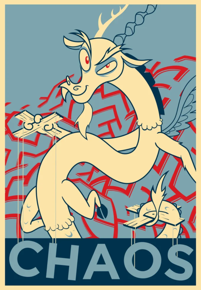 Discord Chaos propaganda poster in Obama Hope poster style