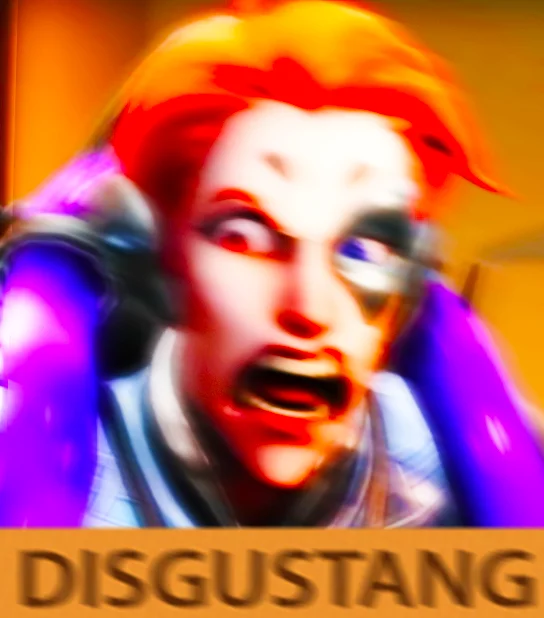 Moira from Overwatch making a disgusted face with DISGUSTANG caption