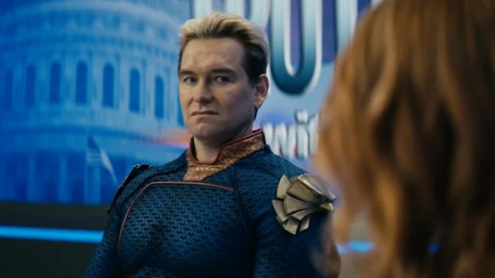 Disgusted Homelander — High-quality scene from The Boys featuring Homelander in blue costume displaying clear disdain against a blurred cinematic background.