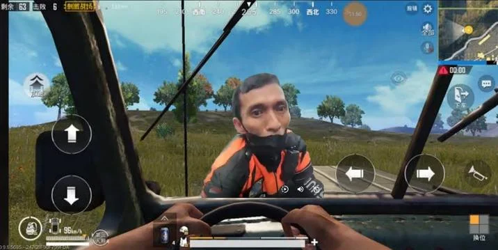 Dishub Officer Stuck On The Car Hood — Battle royale video game screenshot with dishub officer's face integrated into player character.