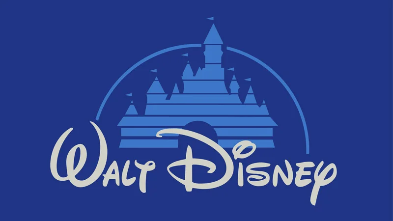 Walt Disney logo with castle silhouette on blue background