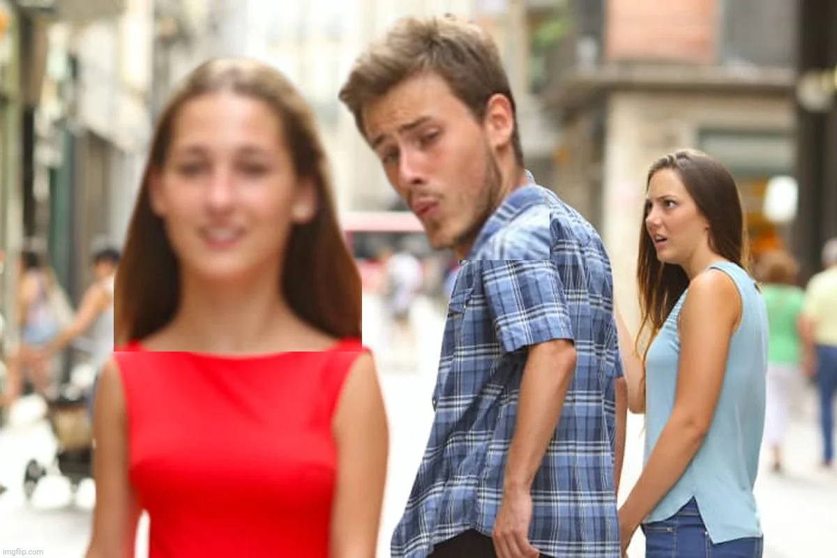 Original Distracted Boyfriend stock photo with excellent clarity, minimal imgflip watermark, ideal clean template.