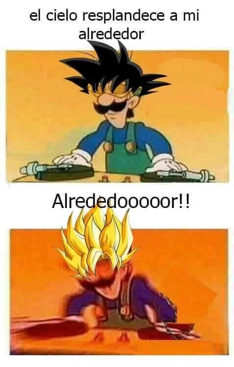 DJ Luigi photoshopped as Super Saiyan Goku with Spanish Dragon Ball Z lyrics
