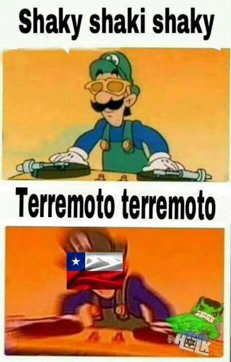 DJ Luigi Shaky Shaky earthquake meme with Chilean flag