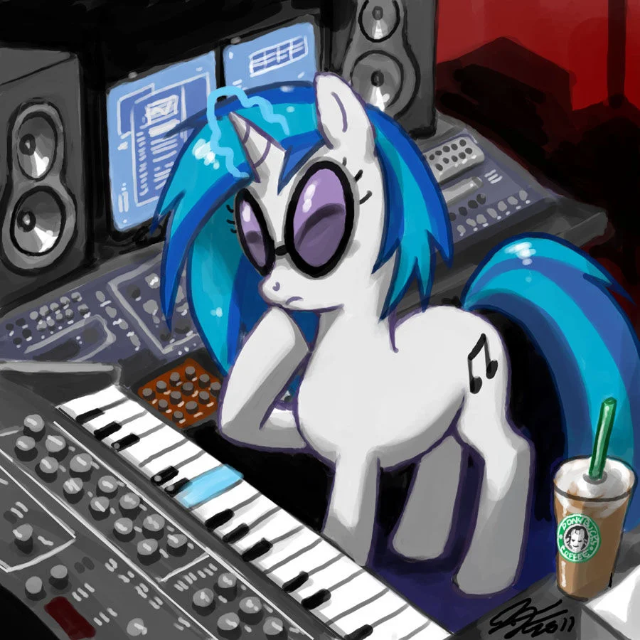 Dj P0N 3 Vinyl Scratch — Vinyl Scratch depicted as an Obama-Hope-style RAVE campaign poster
