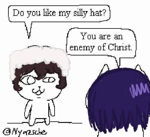 Do You Like My Silly Hat You Are An Enemy Of Christ — An edit of @Nyazsche's "Silly Hat" webcomic featuring two _Bungou Stray Dogs_ characters Fyodor