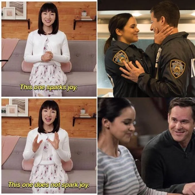 Does It Spark Joy? — Marie Kondo spark joy meme using Brooklyn Nine-Nine Jake and Amy scenes