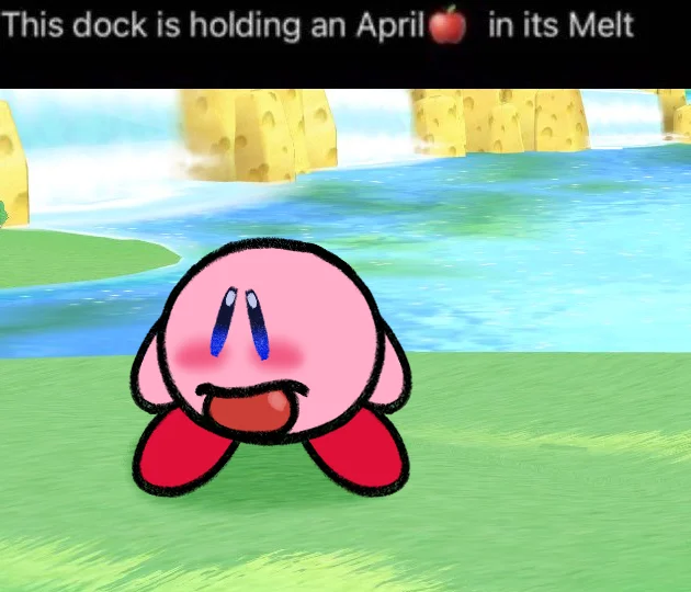 Dog With Apple Apple Dog — Crying Kirby edited to hold apple with dog with apple meme caption