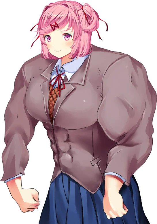 Doki Doki Literature Club — Illustration of Natsuki from DDLC with an exaggerated muscular body.