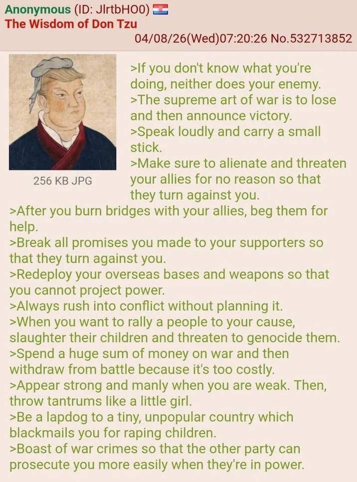 4chan greentext post titled Wisdom of Don Tzu listing satirical Trump aphorisms