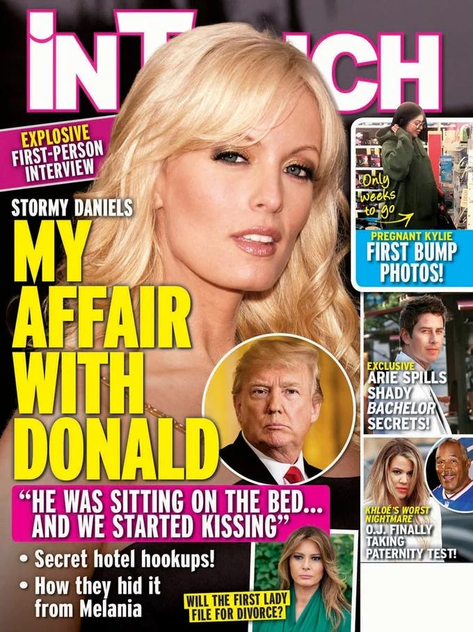 Donald Trump Stormy Daniels Affairs Allegations — In Touch magazine cover with Stormy Daniels and headline 'My Affair with Donald'