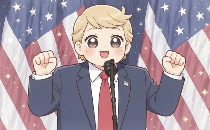 Donald Trump Trans Weightlifter Impression Ahegao Face — Anime-style fan illustration of Trump making the weightlifter impression pose with clenched fists.