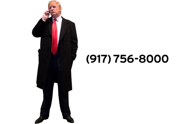 Donald Trump on the phone next to a phone number