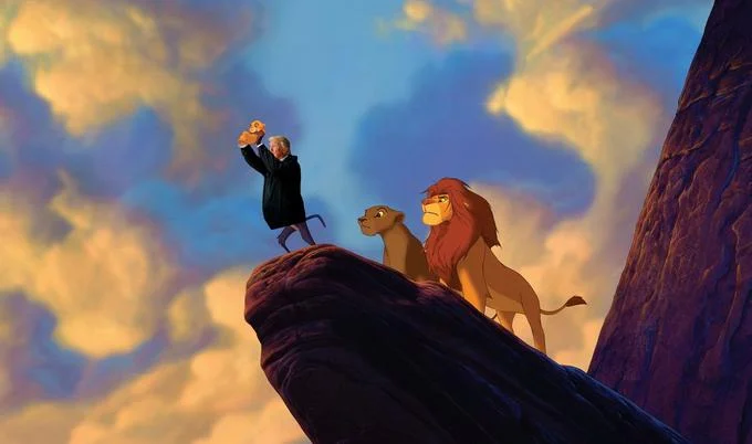 Donald Trumps Paper Towel Toss — Trump photoshopped onto Pride Rock holding a roll of paper towels like Simba